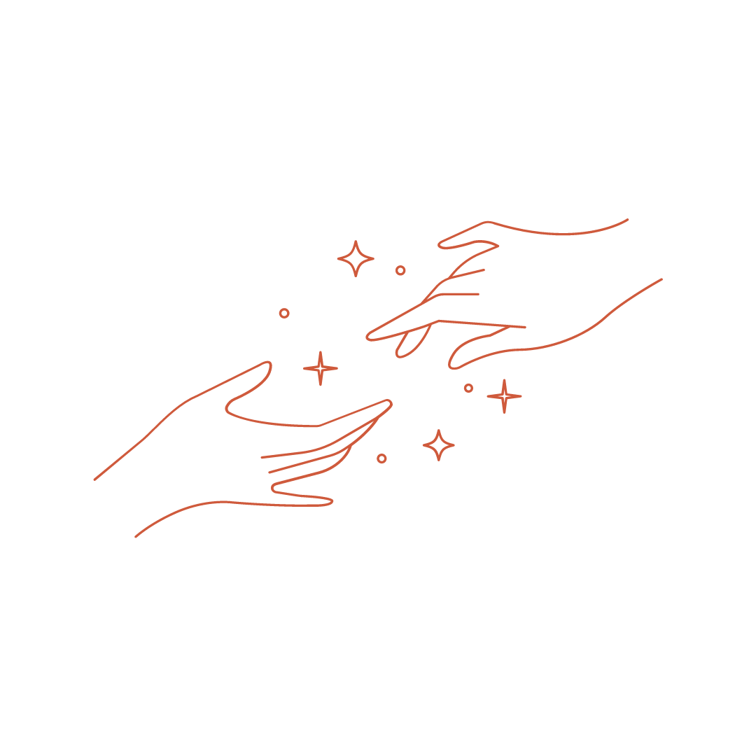 Pictogramme de deux mains avec des étoiles