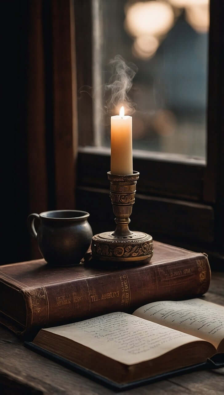 Livre ancien sur lequel est disposé une bougie